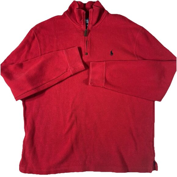 Vintage Ralph Lauren Polo Sweatshirt Men’s Large Red 1/4 Zip Sweater - Picture 1 of 9